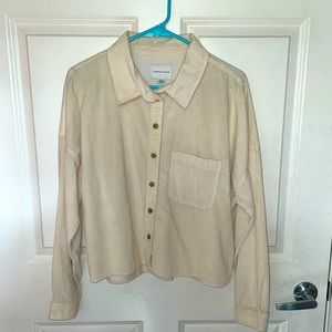 American Eagle Long Sleeve Cropped Corduroy Button Up